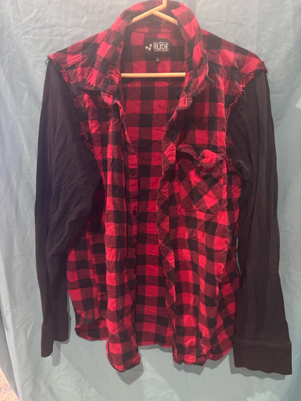 XXX RUDE Red and Black Buffalo Plaid Layered Shirt Jacket